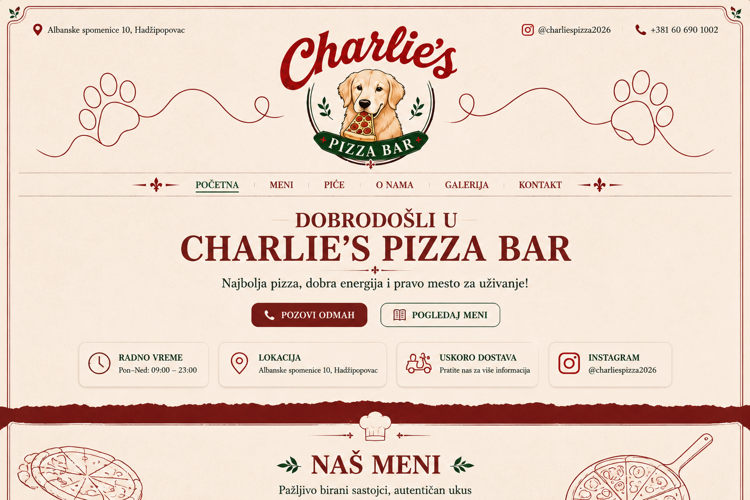 Charlie’s Pizza Bar naslovna strana